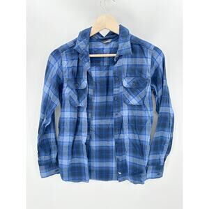 Eddie Bauer Shirt Women XS Blue Plaid Long Sleeve Button Front 100% Cotton